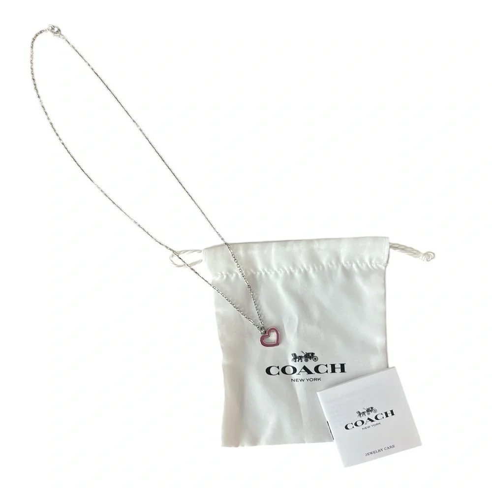 Coach Silver Necklace with Pink Heart Pendant